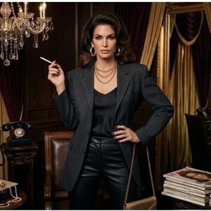 Istante By Versace Black Pinstripe Classic Mobwife Blazer